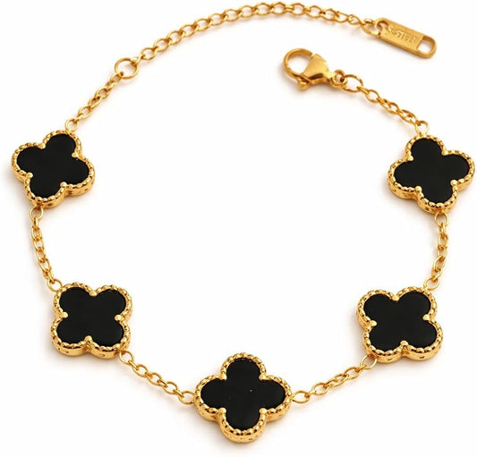 Classic 5-Motif Clover Bracelet - Onyx Black (PVD Gold Plated)