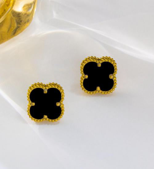 Classic Clover Stud Earrings - Onyx Black (Hypoallergenic)